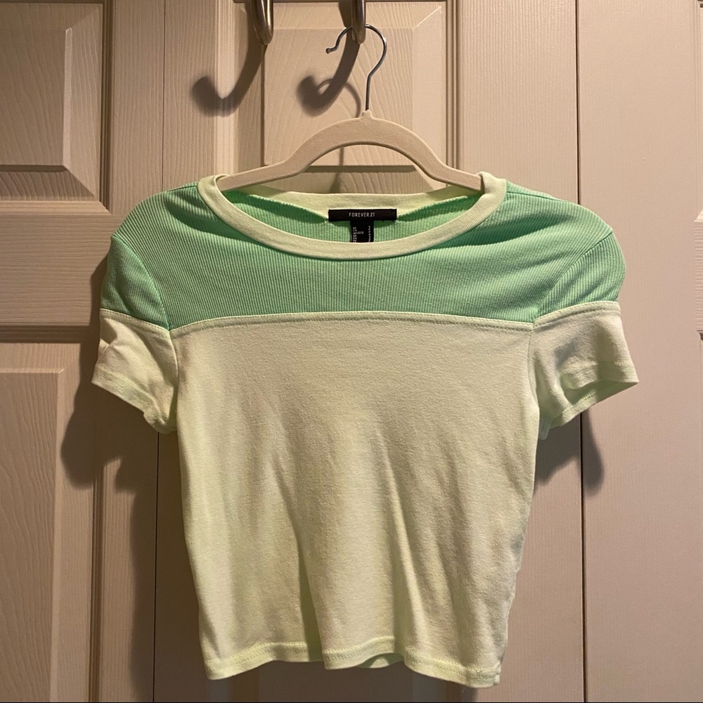 Forever 21 Lime Green Crop Top Colorblock Ribbed Tee Fitted Summer Top